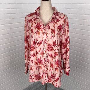 Chicos Blouse Women 4 20 2XLarge Pink‎ Red Floral Classic No Iron Cotton Stretch